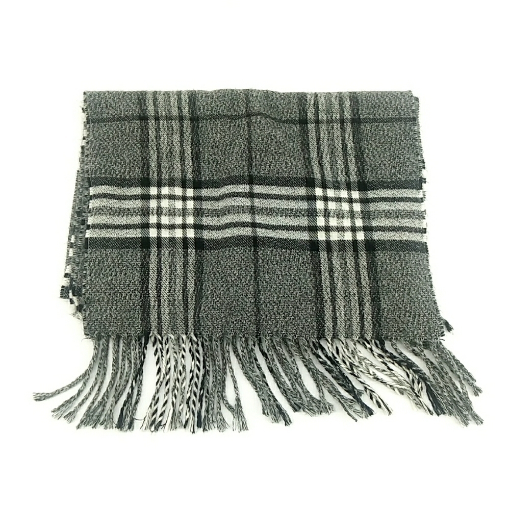 ⭐3/$30 Plaid Scarf Black Gray White Fringe